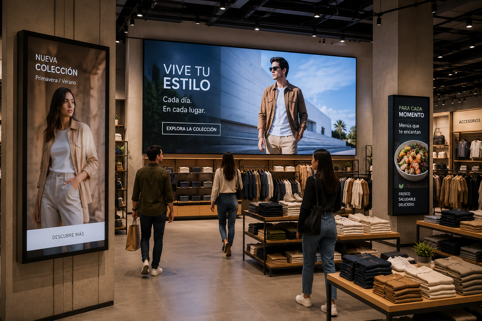 Señalización digital con pantallas LED en tienda retail